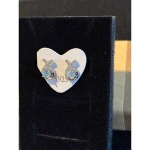 Sterling Silver S925 Light Blue Gemstone Criss Cross Stud Earrings Women